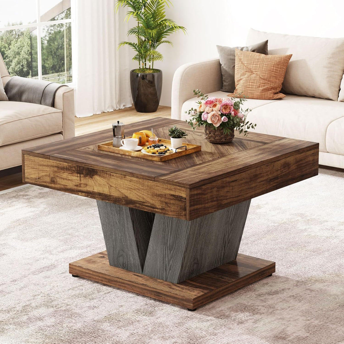Square Coffee Table With Crisscross Base - Brown / Black