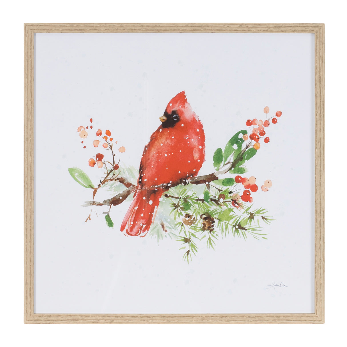 Framed Winter Cardinal Print Under Glass (Set of 2)