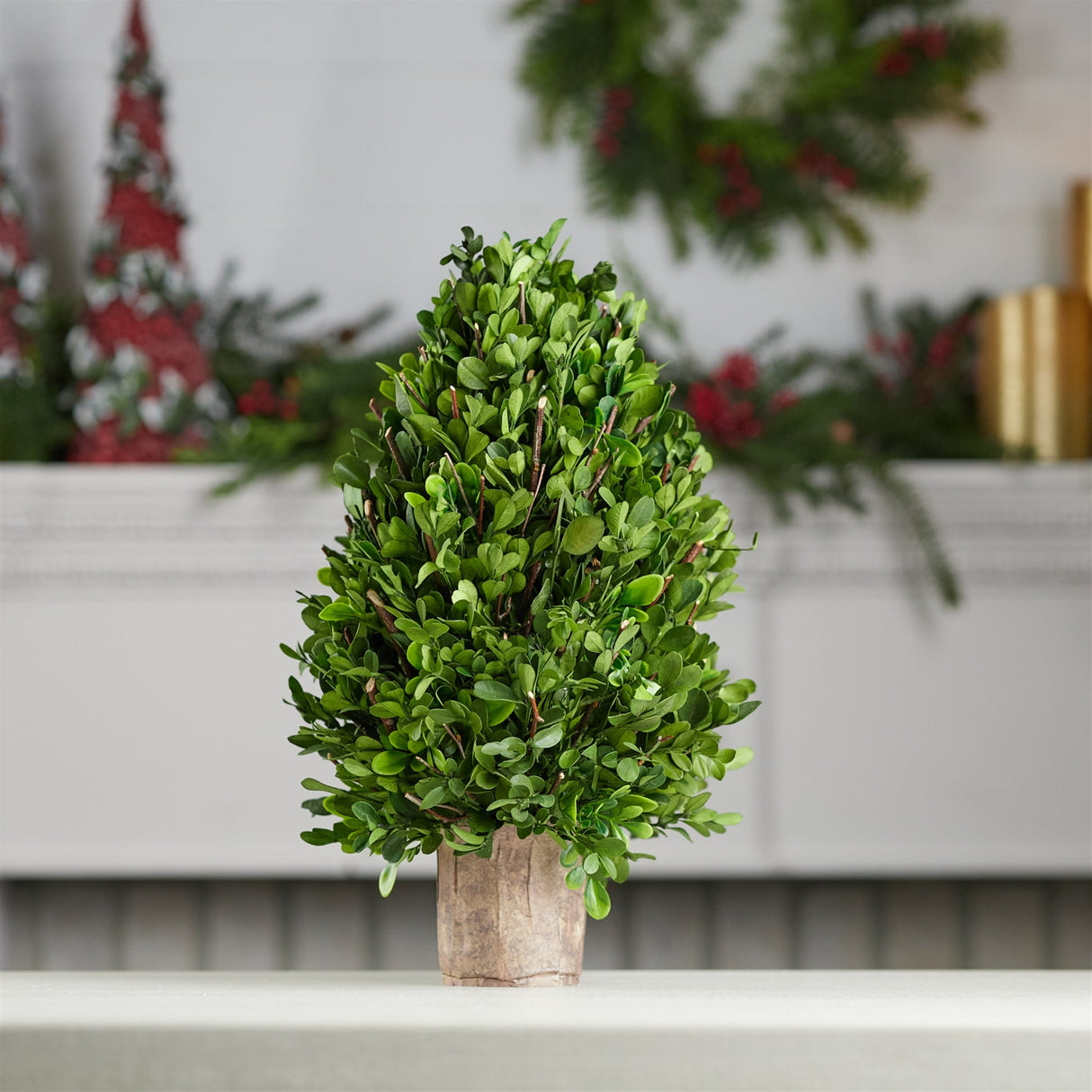 Natural Boxwood Foliage Topiary 15.5"H