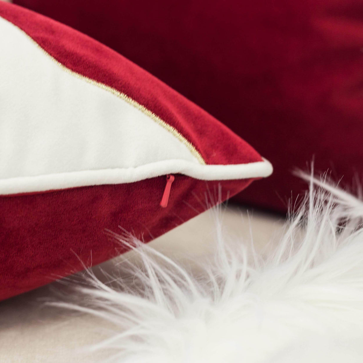 Holiday Reindeer Velvet Accent Pillow 20x20 – Red and White with Insert