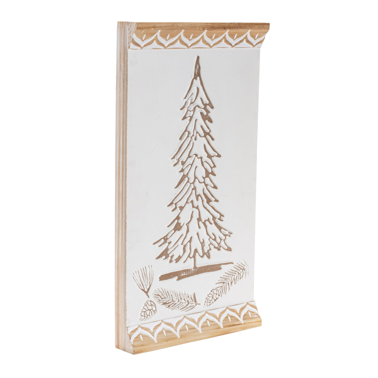 Carved Wood Pine Tree Wall Art 19"H