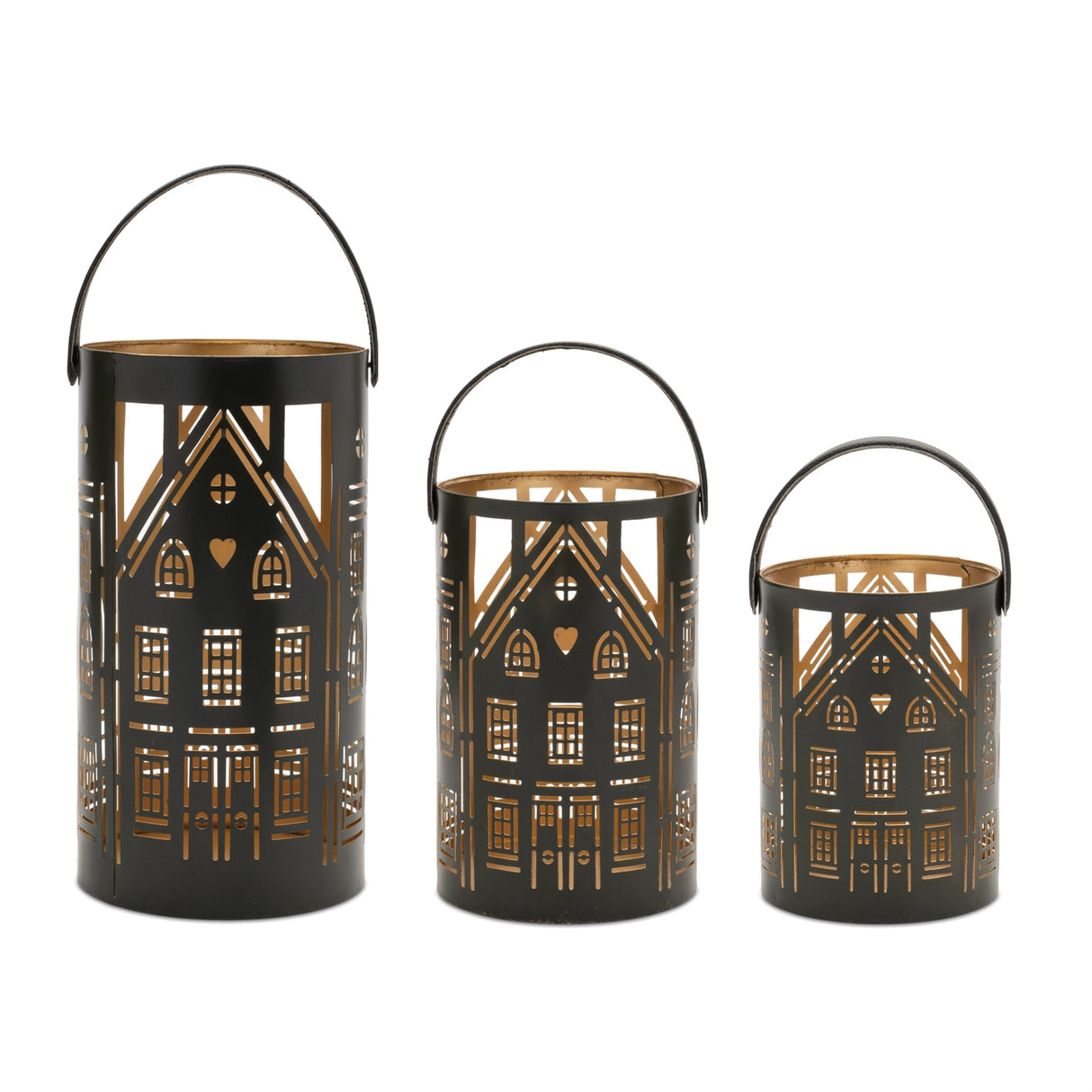 Punched Metal House Lantern Set of 3