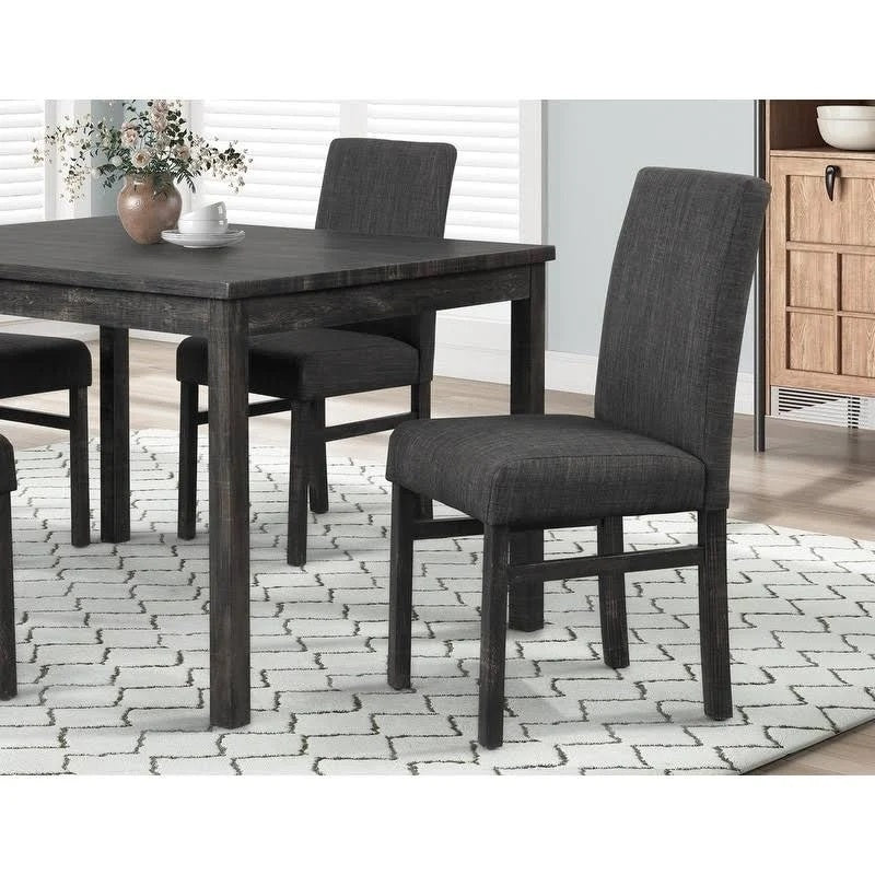5 Piece Transitional Dining Room Set 48" Wood Table with 4 Upholstered Chairs Charcoal Finish