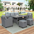 6-Piece-Outdoor-Rattan-Wicker-Set-Patio-Garden-Backyard-Sofa,-Chair,-Stools-and-Table,-Gray-Outdoor-Dining-Sets