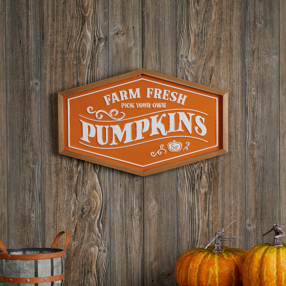 Framed Metal Farm Fresh Pumpkins Sign 19.5"L