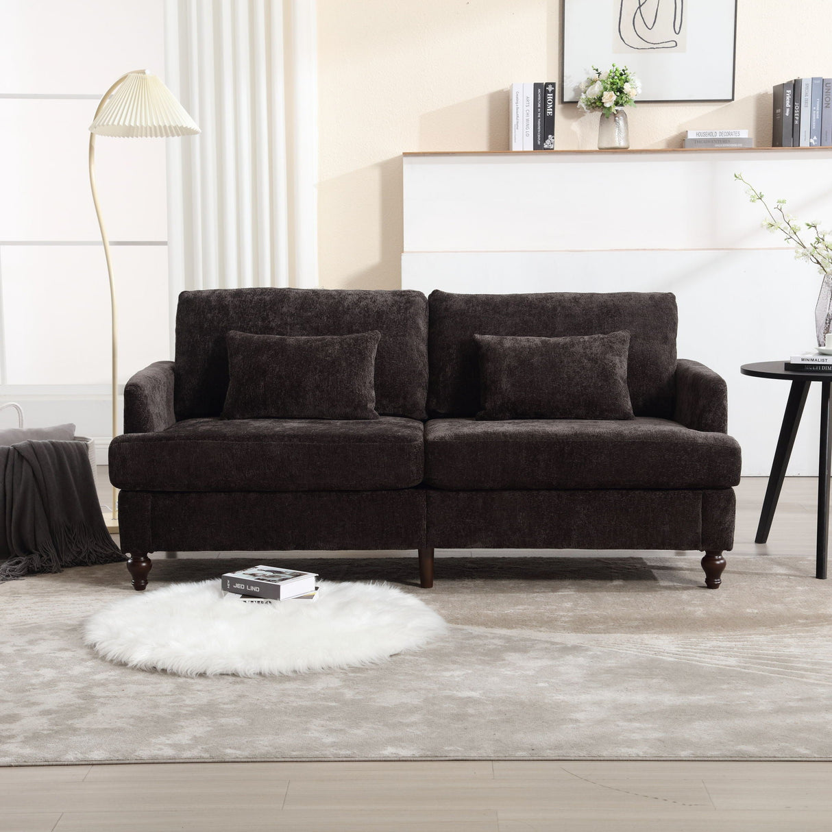 Mid Century Modern Fabric Loveseat Sofa, 2 Seat Upholstered Couch