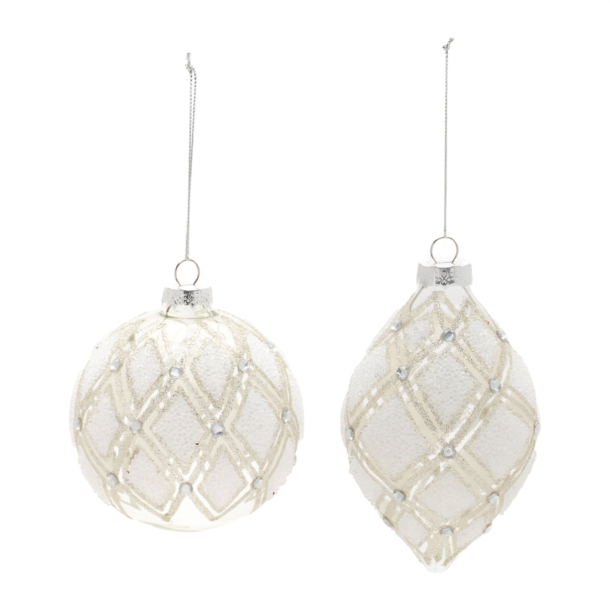 Jeweled Diamond Glass Ornament (Set of 6)