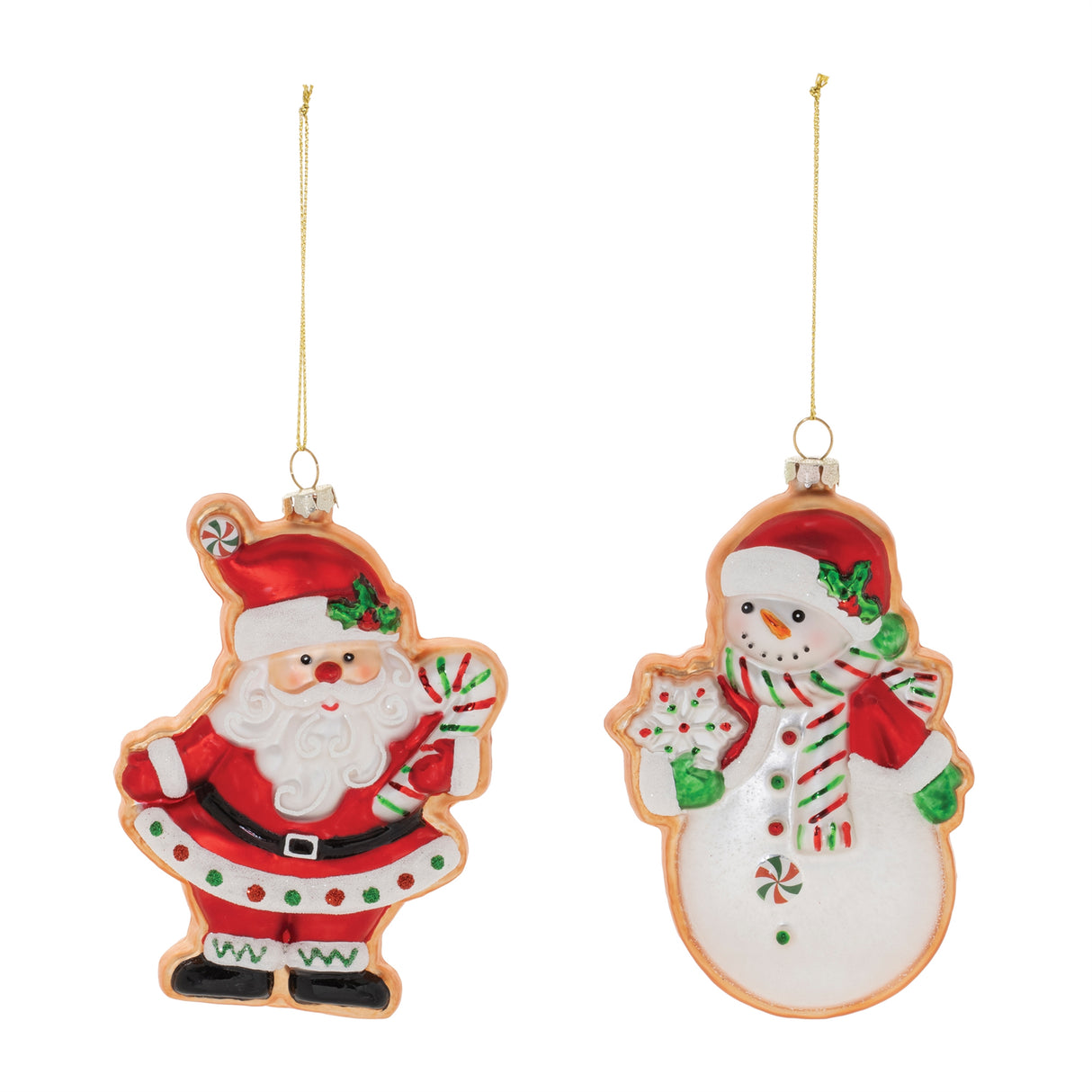 Glass Santa and Snowman Cookie Ornament (Set of 12)