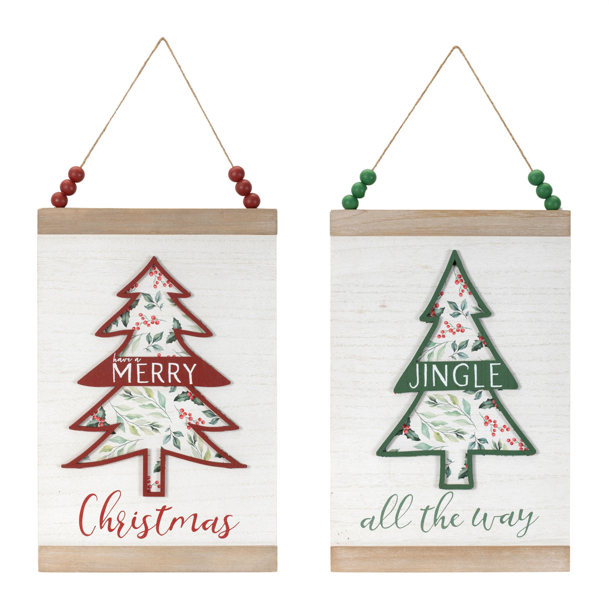 Wood-beaded-merry-christmas-banner-(set-of-2)-Christmas-Decor