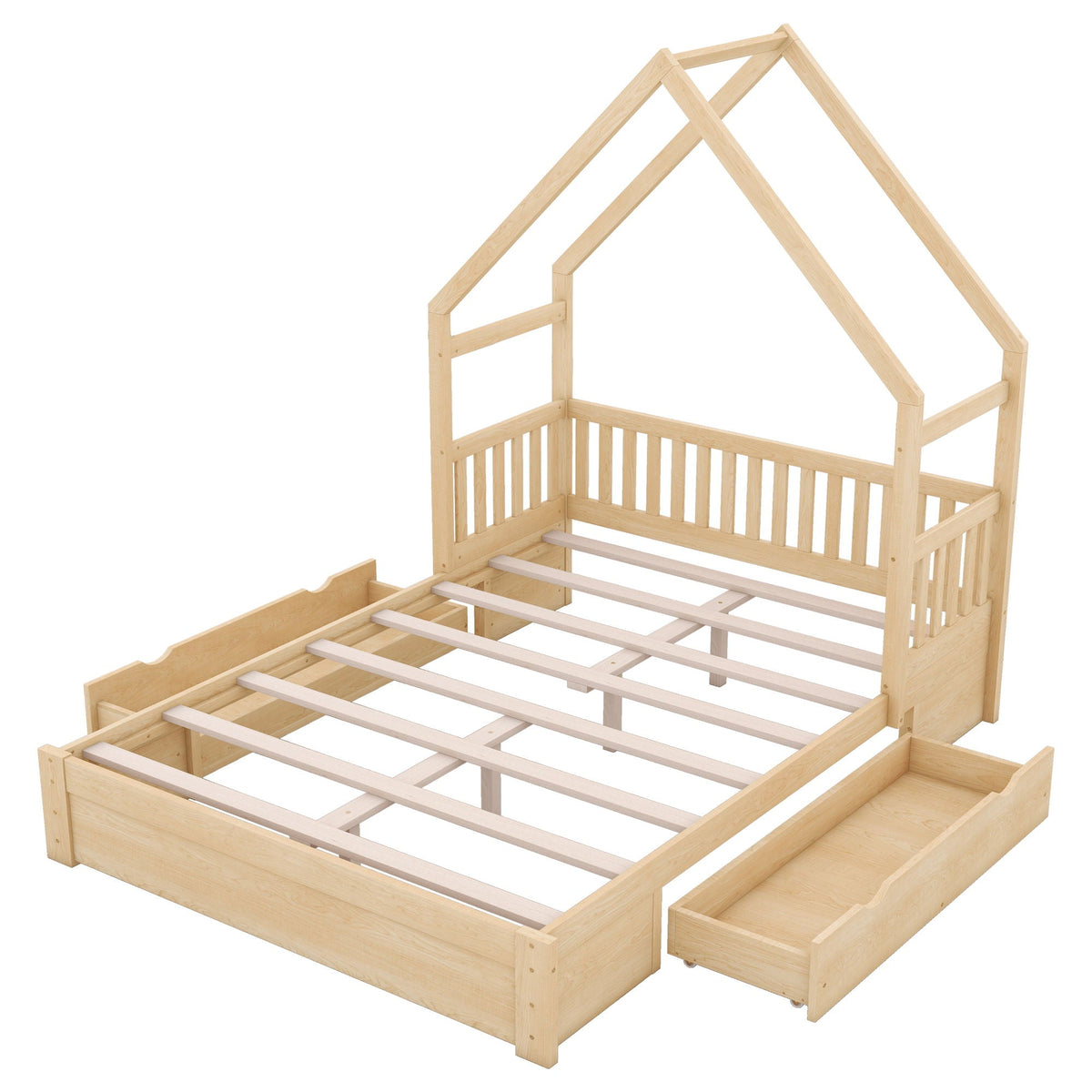 Queen Storage Platform Bed with Guardrail and 2 Drawers - White or Light Brown