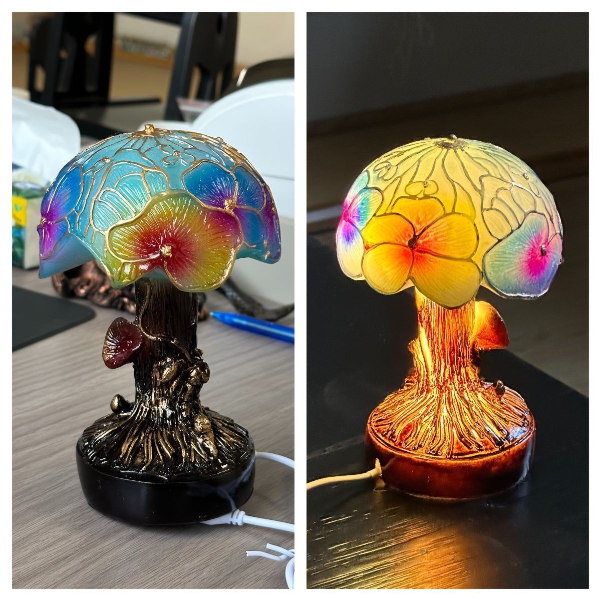 USB Resin Mushroom Lamp – Hand-Painted LED Night Light for Bedroom or Holiday Decor