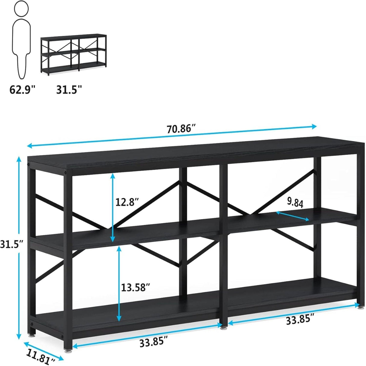 Console Table With X Back Design, Extra Long Storage