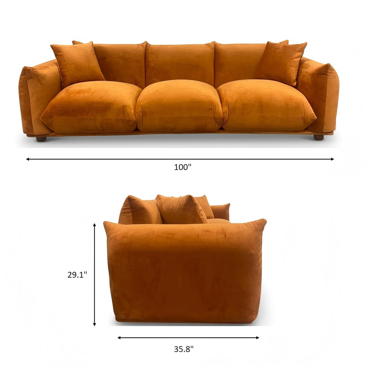 Kely Modern 100'' Mocha Boucle Upholstered Sofa with Solid Wood Legs