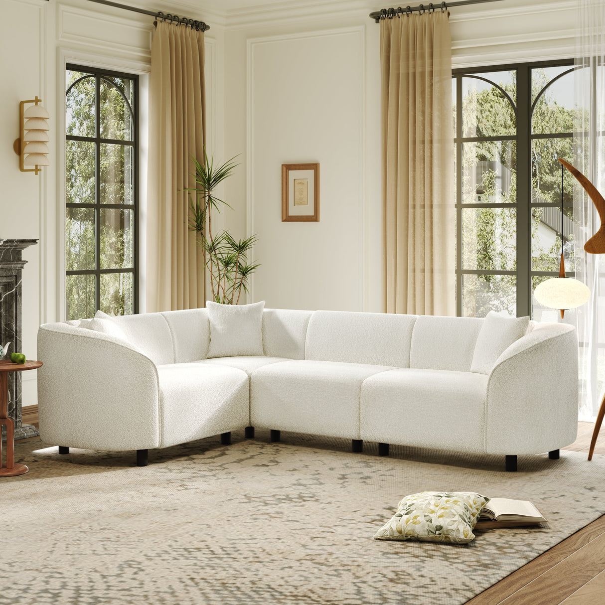 104" L-Shaped Curved Contemporary Sectional Sofa in Beige