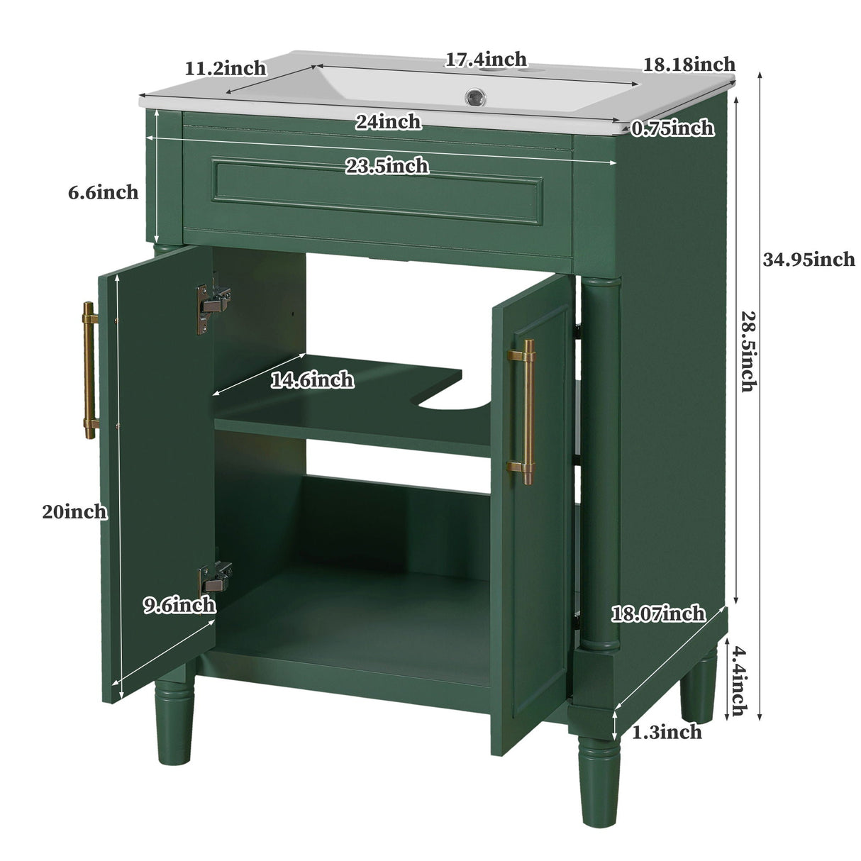 Bathroom Vanity with Integrated Sink and 2-Door Cabinet