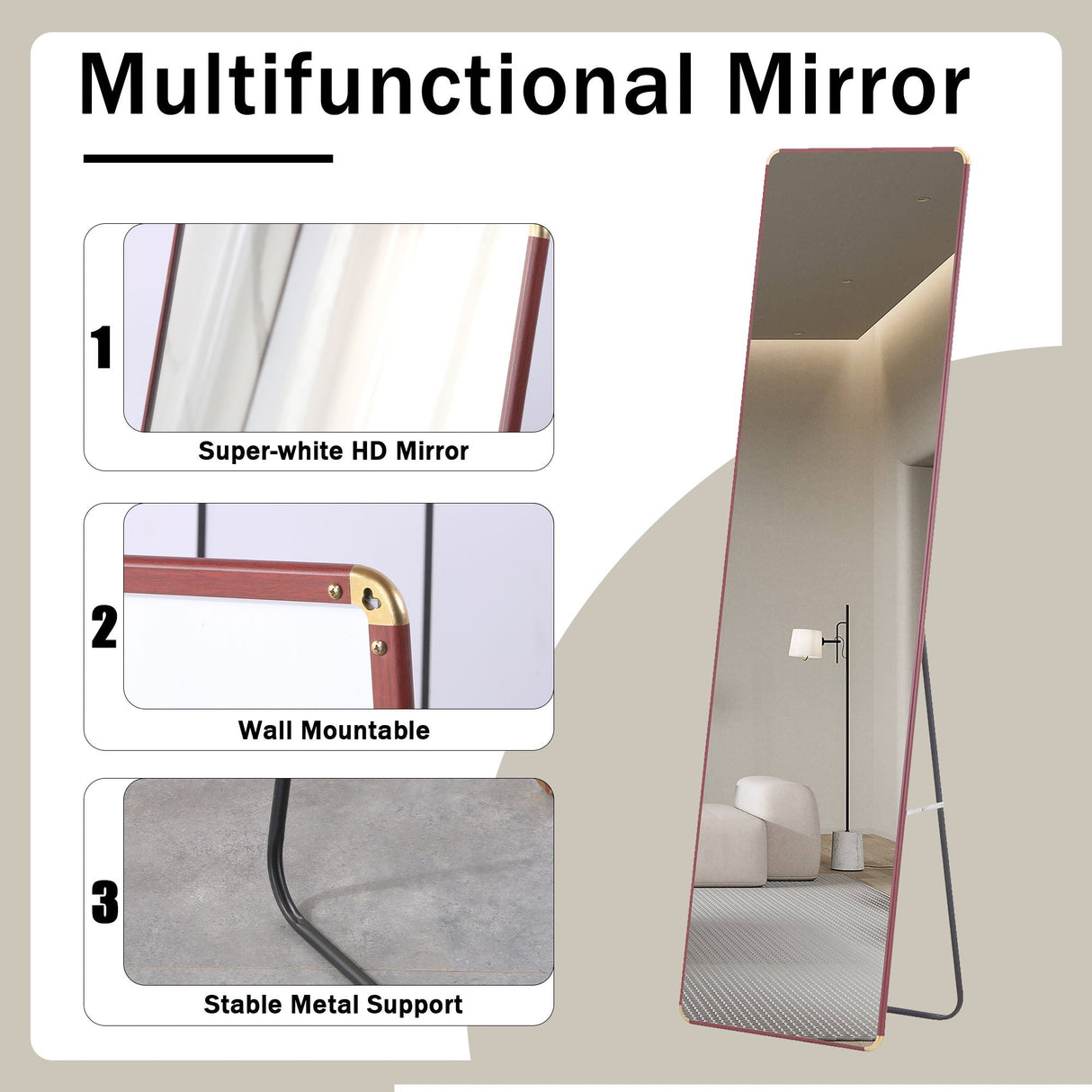 4Th Generation Floor Standing Full Length Mirror Wall Mounted Glass - Transparent