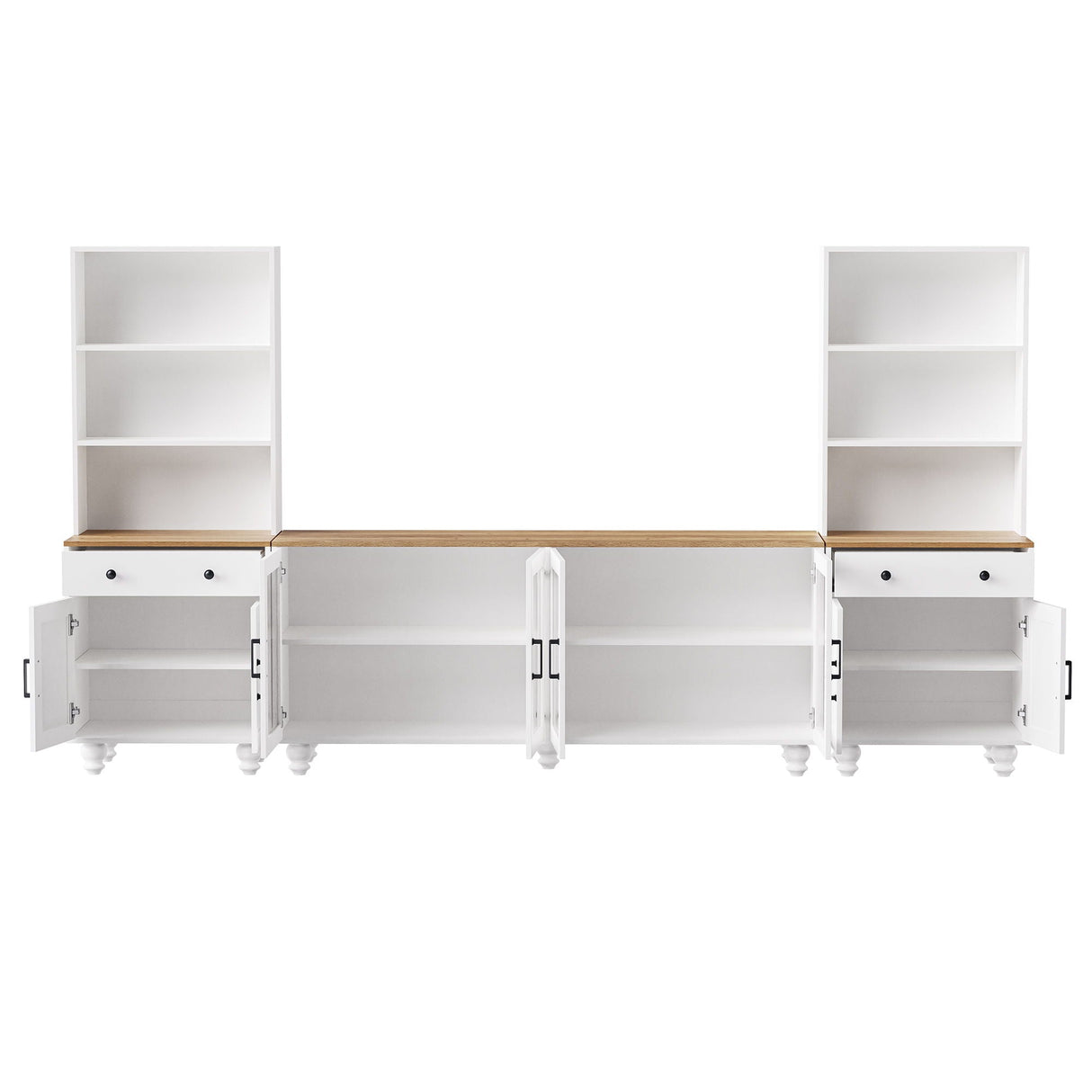 Farmhouse TV Stand With Solid Wood Gourd Shaped Legs For TVs Up To 70"