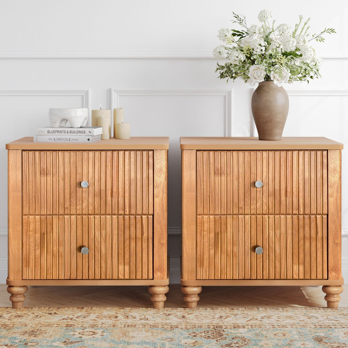 Modern Fluted Nightstand With 3 Drawers