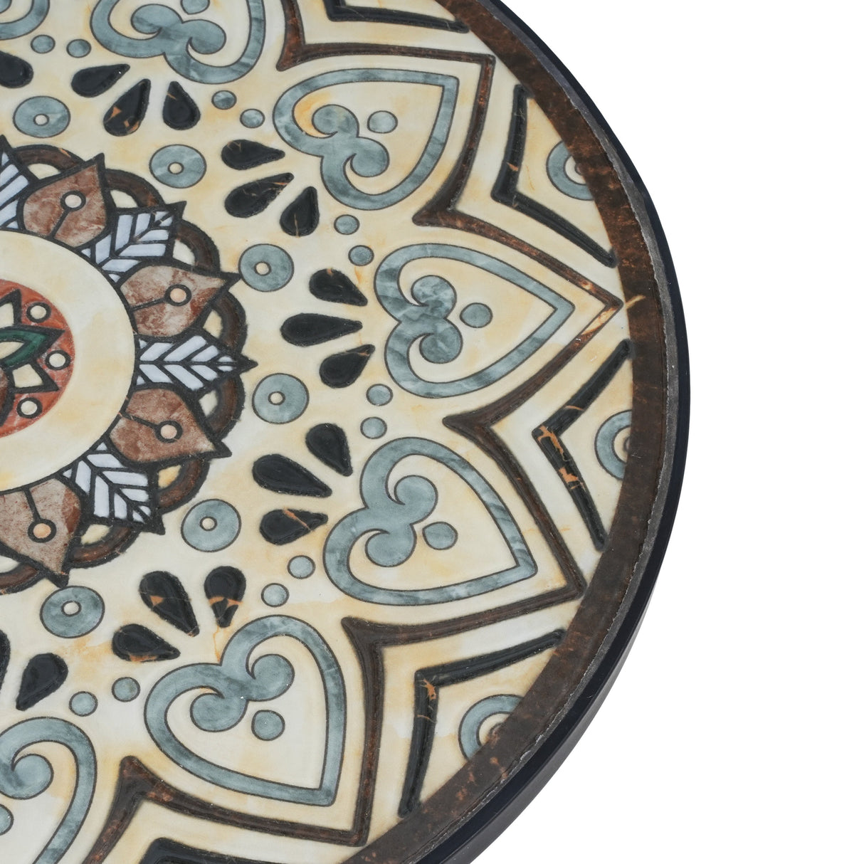 Ceramic Tile and Iron Patio Side Table with Shelf, Brown and Black