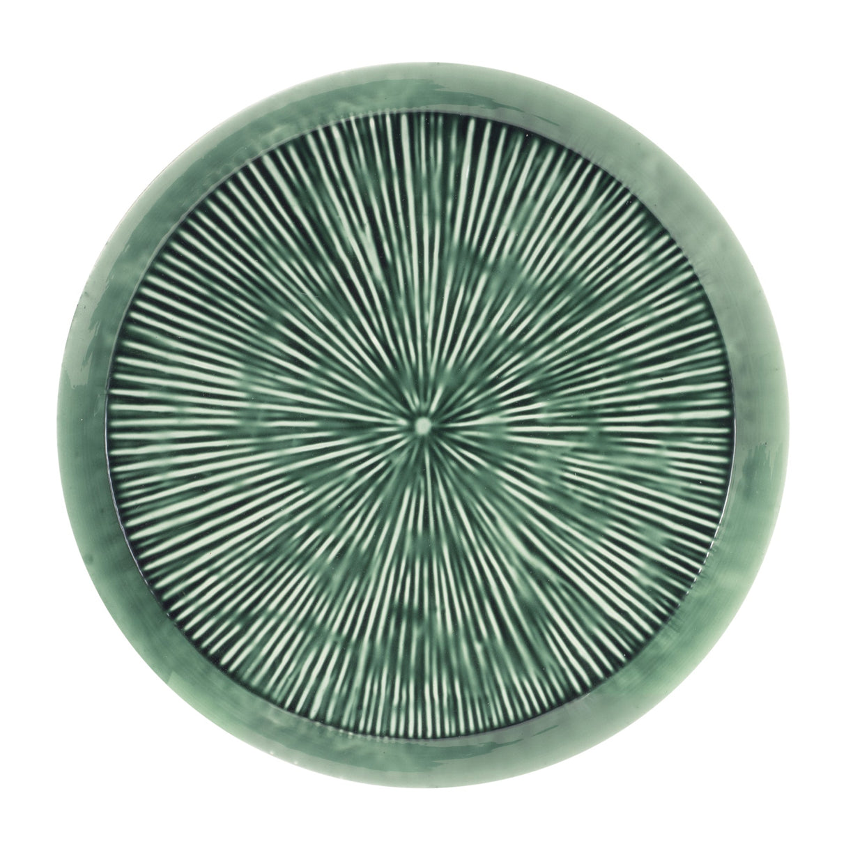 Round Etched Metal Tray 13.5"D; Green