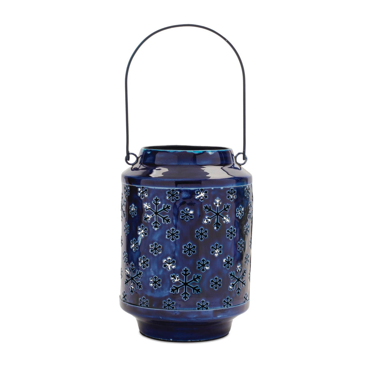 Snowflake Punched Metal Candle Lantern 9.5"H