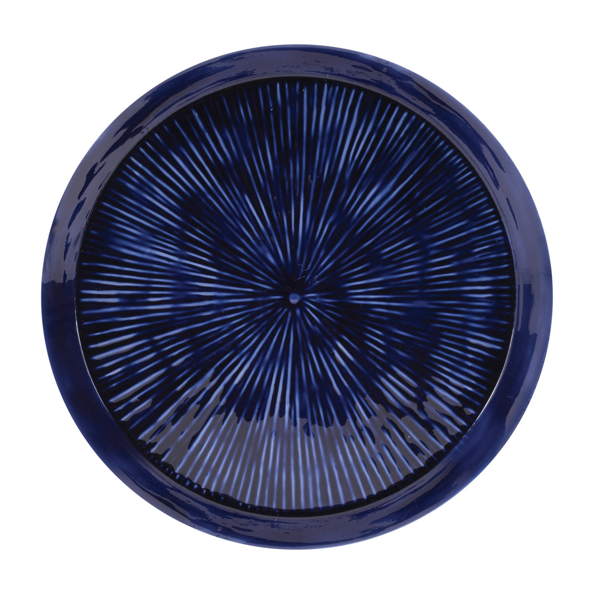 Round Etched Metal Tray 13.5"D; Blue