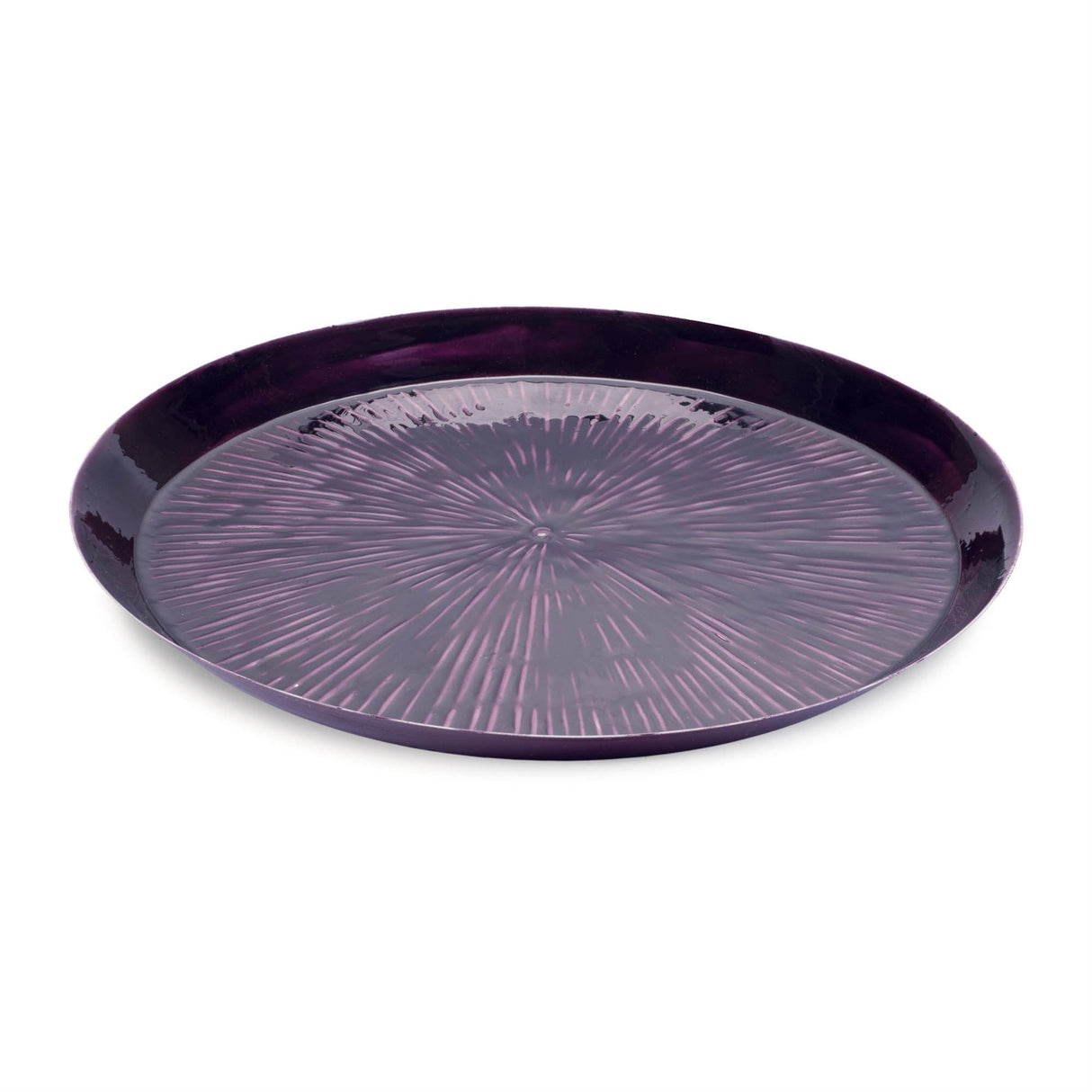 Round Etched Metal Tray 13.5"D; Purple