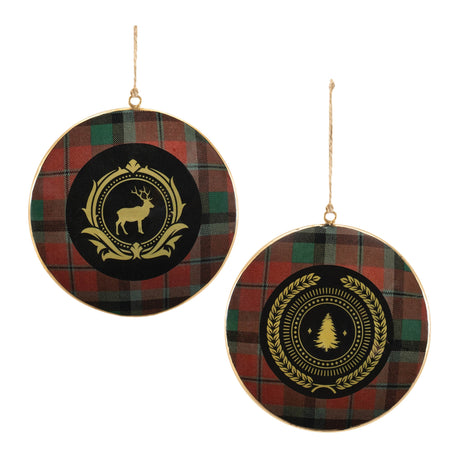 Metal-deer-and-pine-tree-disc-ornament-(set-of-6)-Christmas-Ornaments