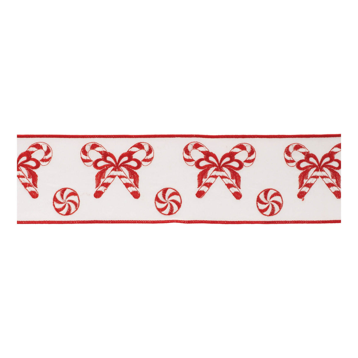 Embroidered peppermint wired ribbon 4" x 5 yds.