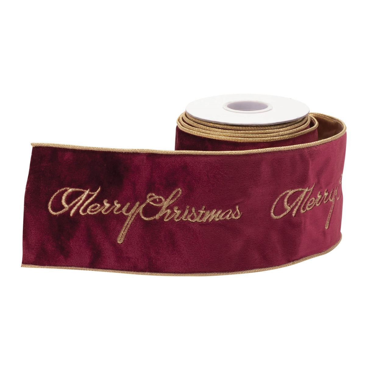 Embroidered Merry Christmas Wired Ribbon 4" x 5 Yds.