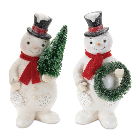 Glittered-Snowman-Figurine-(Set-of-2)-Figurines