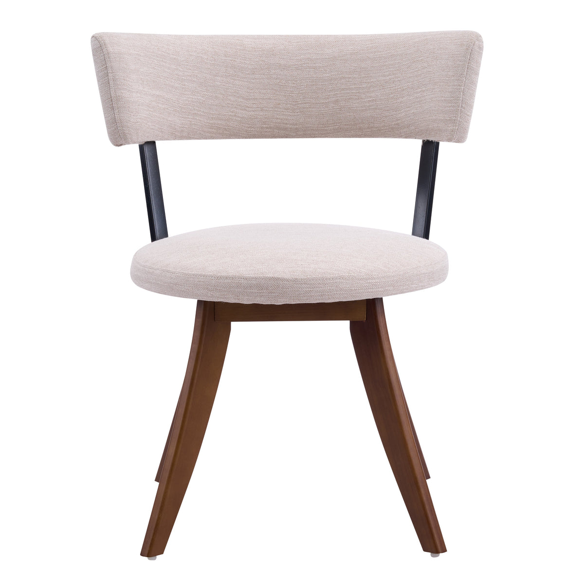 Modern Upholstered Dining Chair with Curved Back and Walnut Base - Beige
