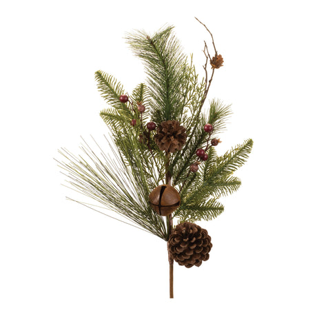 Pine-and-sleigh-bell-spray-(set-of-6)-Artificial-Flowering-Plants