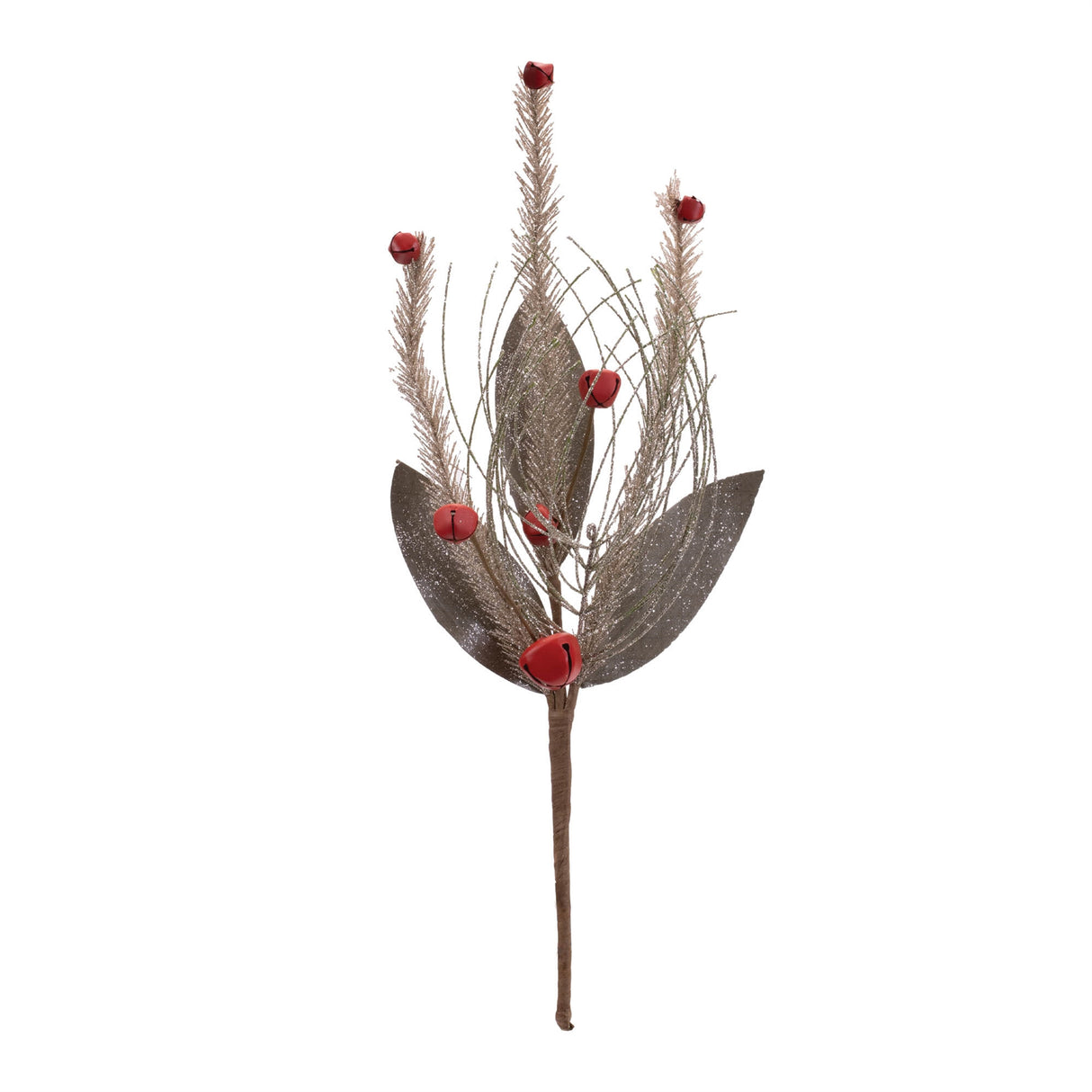 Glittered Pine and Sleigh Bell Spray (Set of 6)