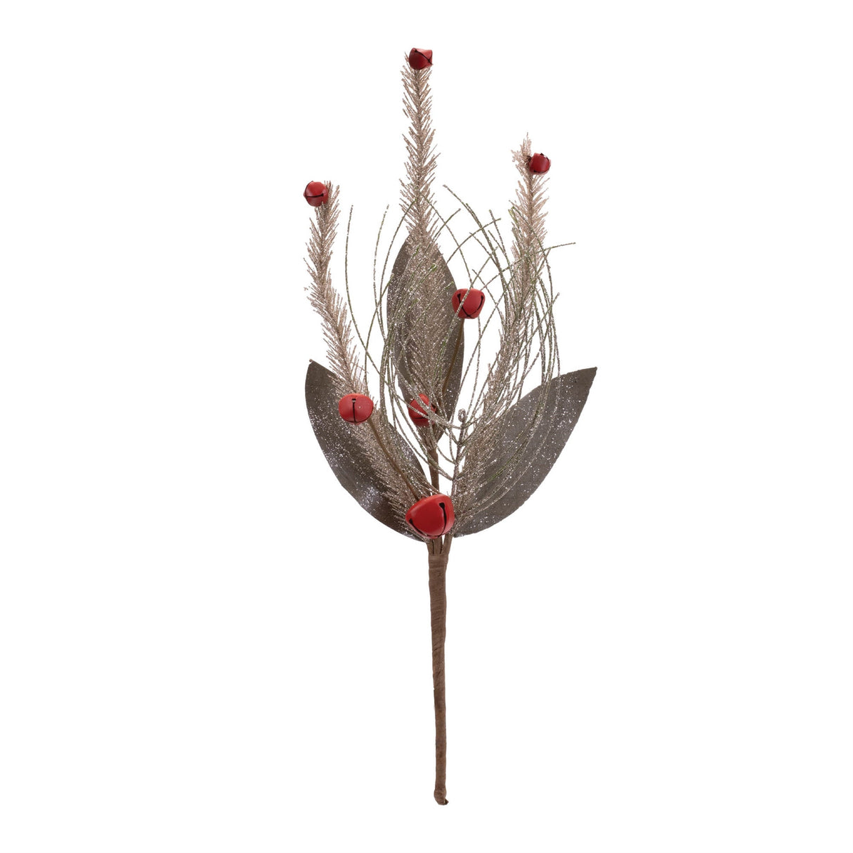 Glittered Pine and Sleigh Bell Spray (Set of 6)