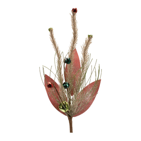 Glittered-pine-and-sleigh-bell-spray-(set-of-6)-Artificial-Flowering-Plants