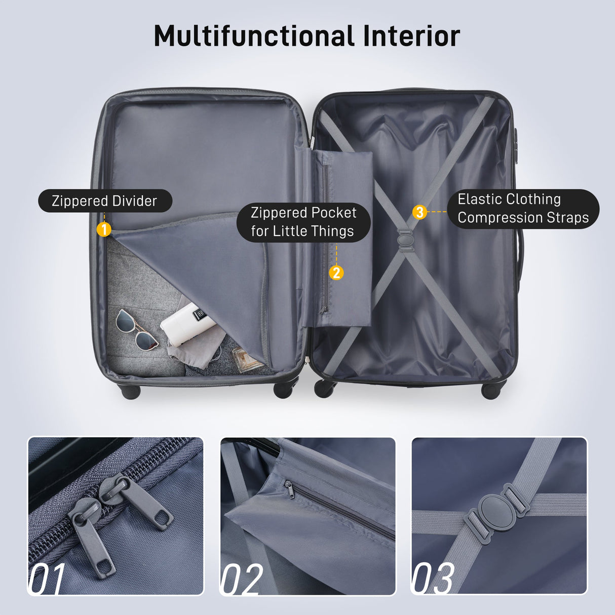 Hardshell Luggage Sets 3 Pcs Spinner Suitcase with TSA Lock