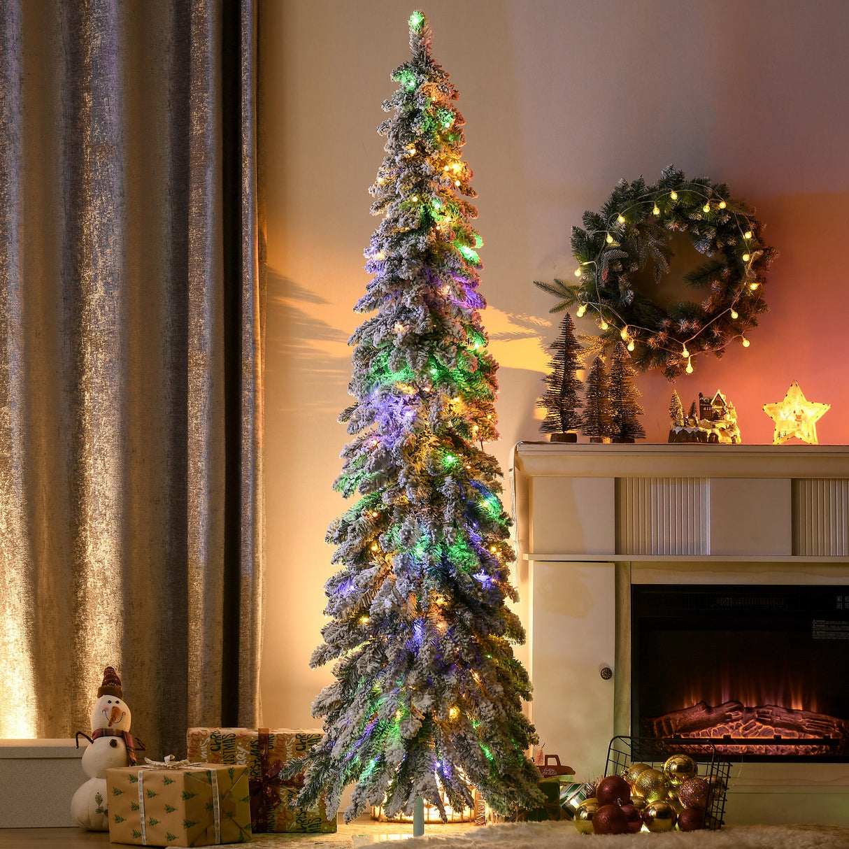 HOMCOM 6Ft Tall Prelit Pencil Artificial Christmas Tree