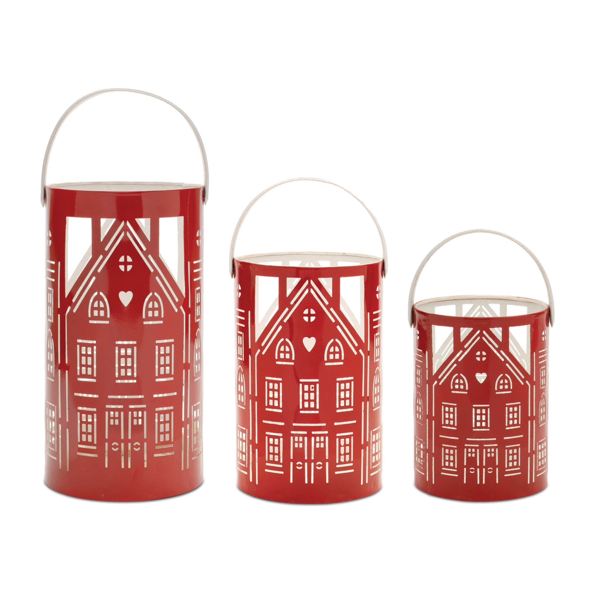 Punched metal house lantern (set of 3)