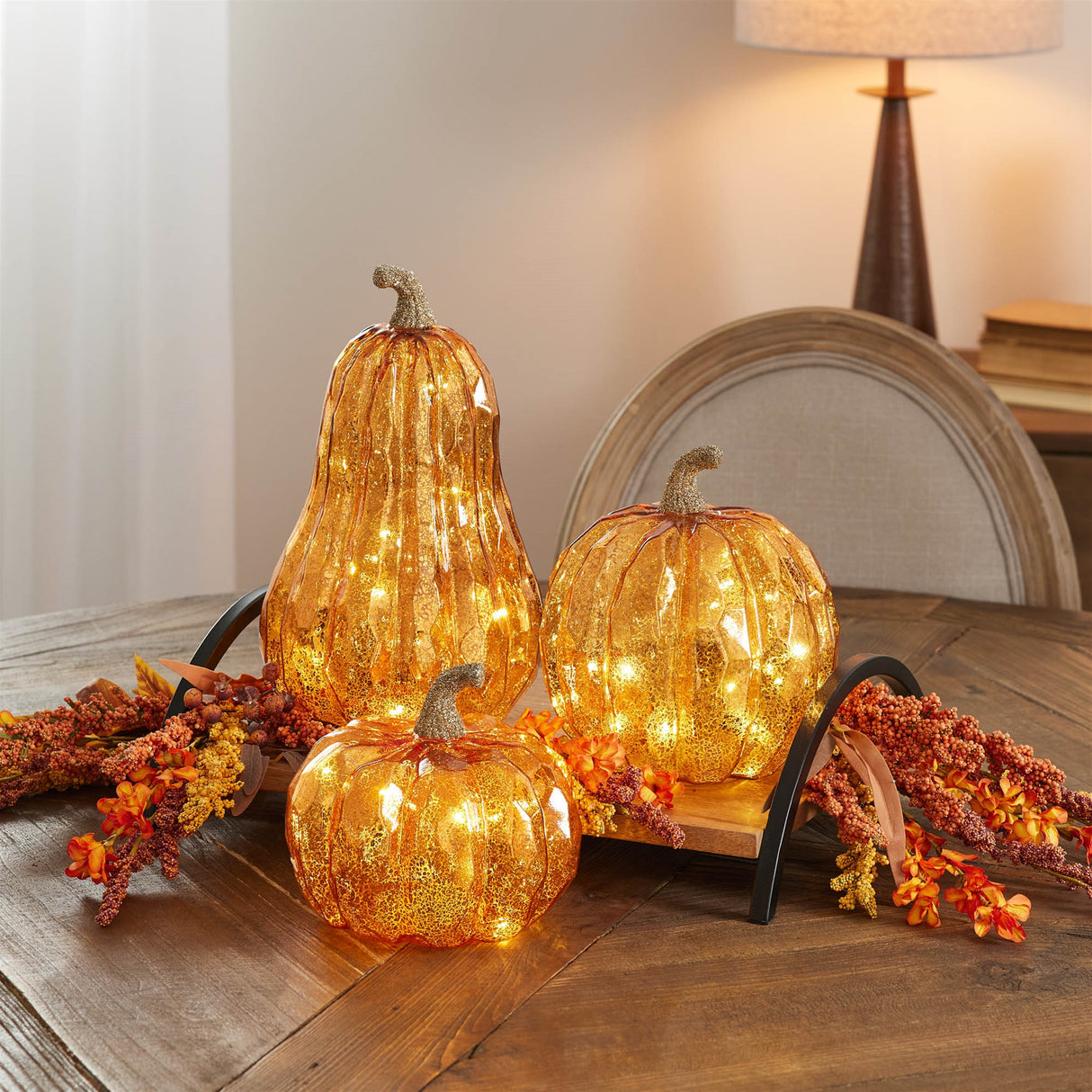 LED Mercury Glass Pumpkin Decor (Set of 3)