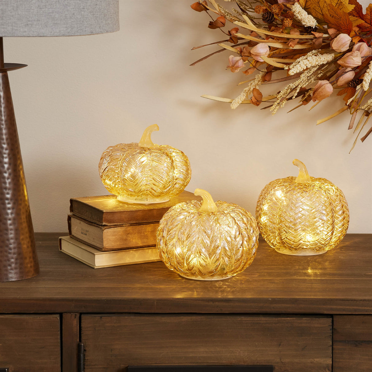 LED Mercury Glass Pumpkin Decor (Set of 3)