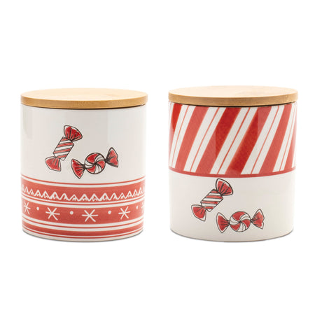 Ceramic-Peppermint-Candy-Canister-(Set-of-4)-Food-Storage-Containers
