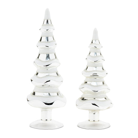 Snowy-glass-pine-tree-(set-of-2)-Christmas-Decor
