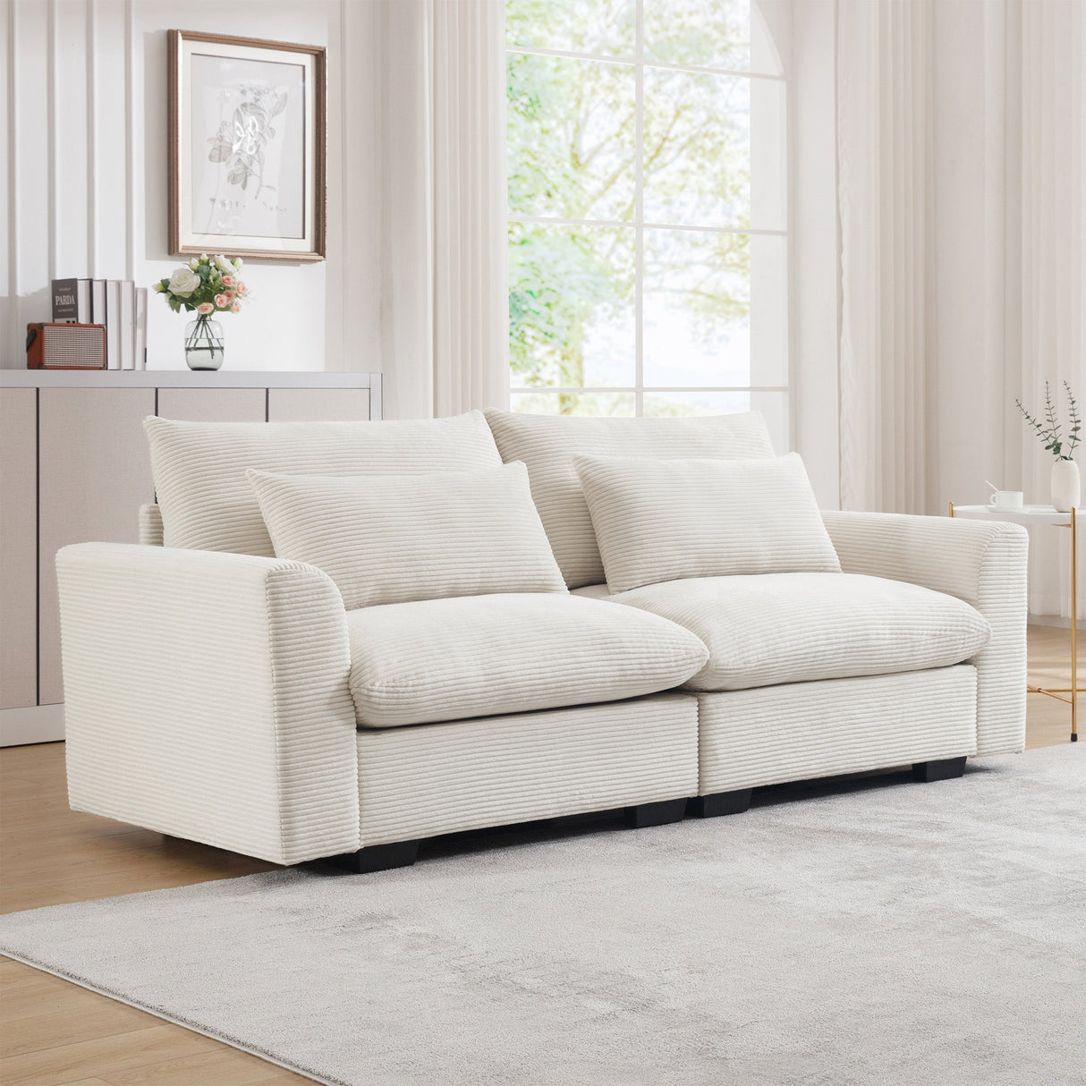 Beige Corduroy Sofa Couch