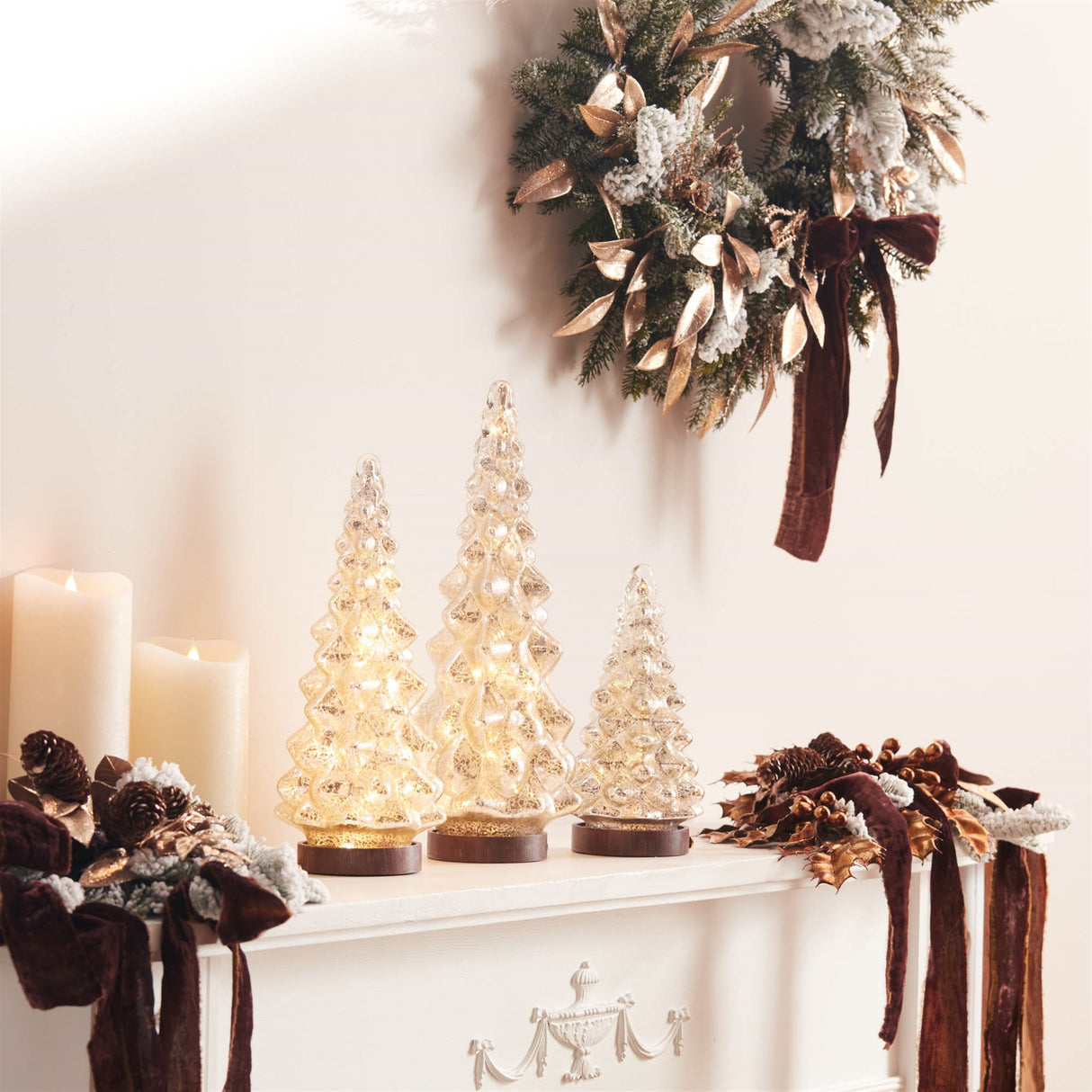 Led mercury glass pine tree (set of 3)