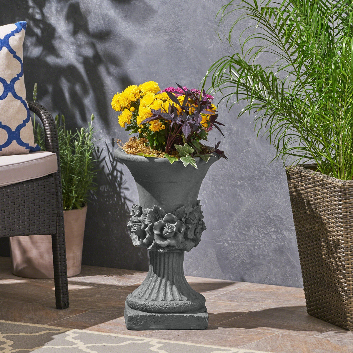 MGO Garden Urn Planter with Weather Resistance - Gray