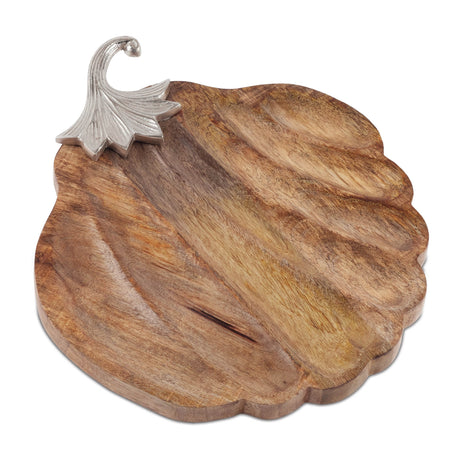 Hand-carved-Wooden-Pumpkin-Tray-With-Etched-Aluminum-Stem-Serving-Trays