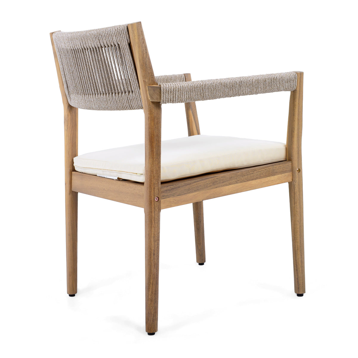 Braided Acacia Wood Outdoor Dining Chairs Set of 2 β Teak Look with Beige Rope & Cream Cushions