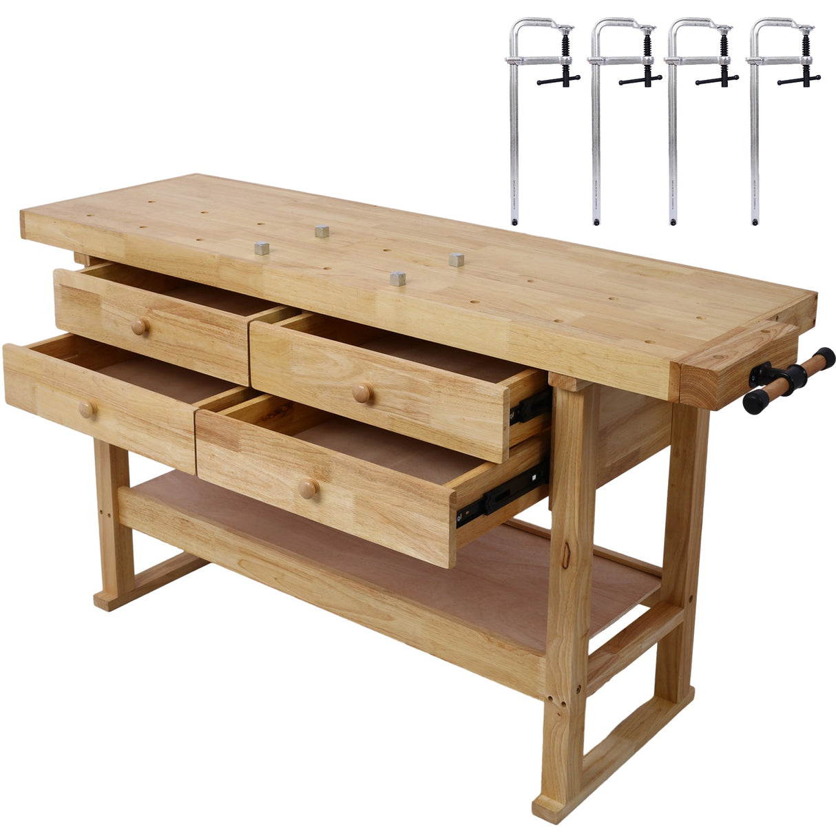 60-Inch Workbench with 4 Drawers and Bar Clamps