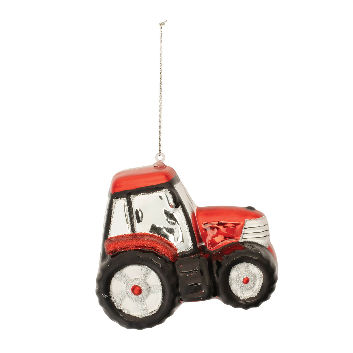 Glittered Glass Tractor Ornament (Set of 6)